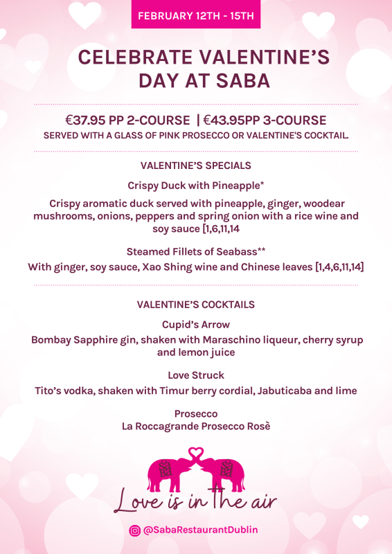 Valentines menu 2024